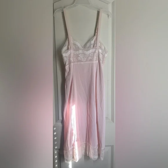 Slip pink 50s vintage Elegant Pink Lace trim Dress adjustable strap lightweight - Picture 9 of 14